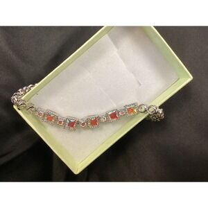 Aurora Borealis Bracelet Silver‎ Tone Square Crystal Adjustable Extender